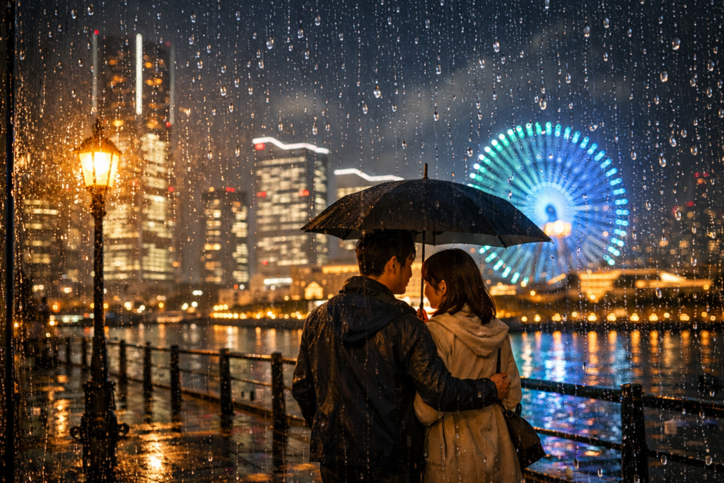 横浜 雨の日 夜景 デート カップル 観覧車 ロマンティック
