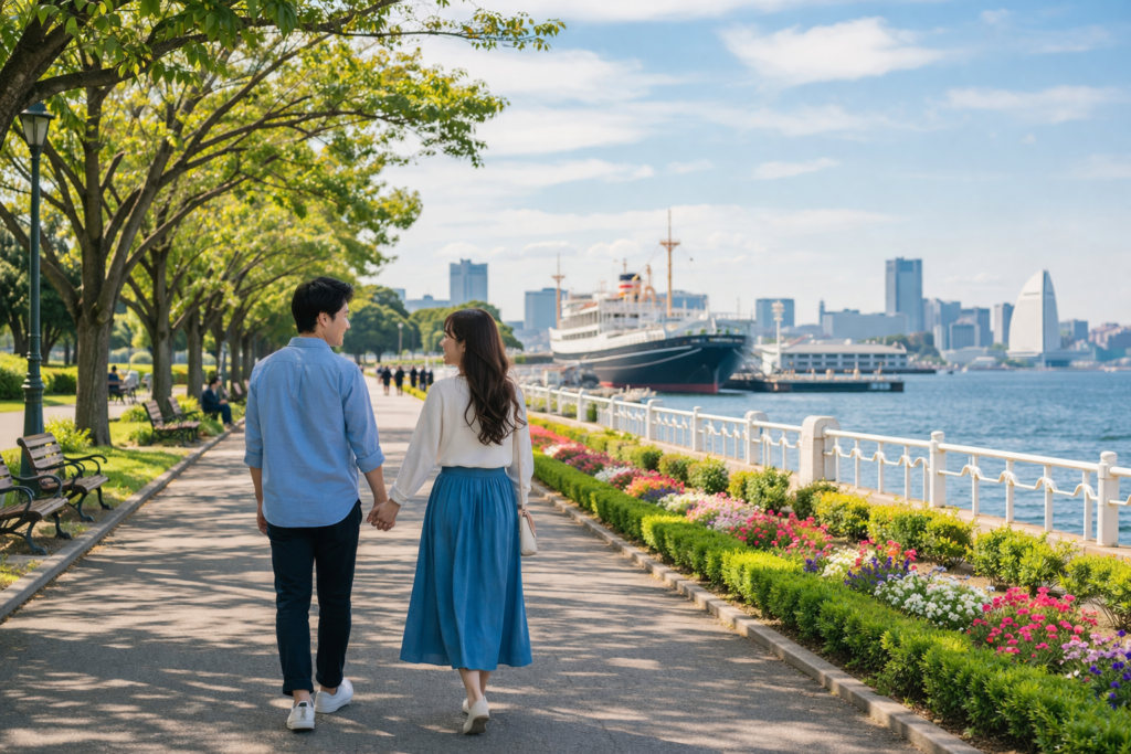 山下公園 デート 散歩 川沿い カップル 横浜